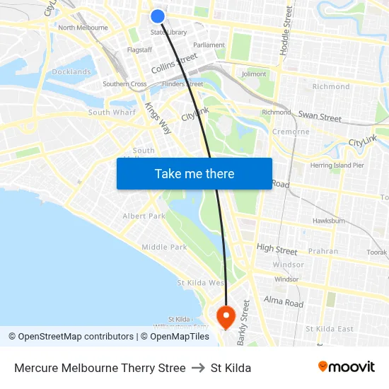 Mercure Melbourne Therry Stree to St Kilda map