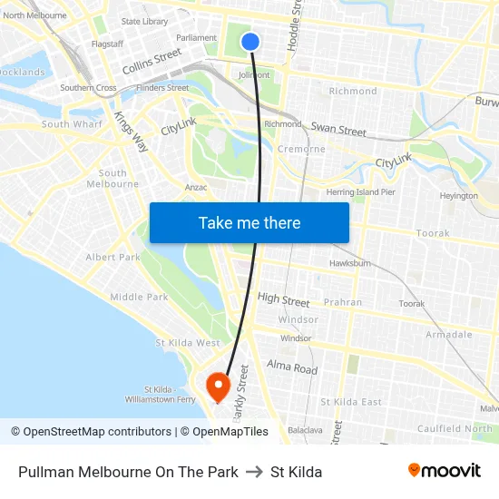 Pullman Melbourne On The Park to St Kilda map