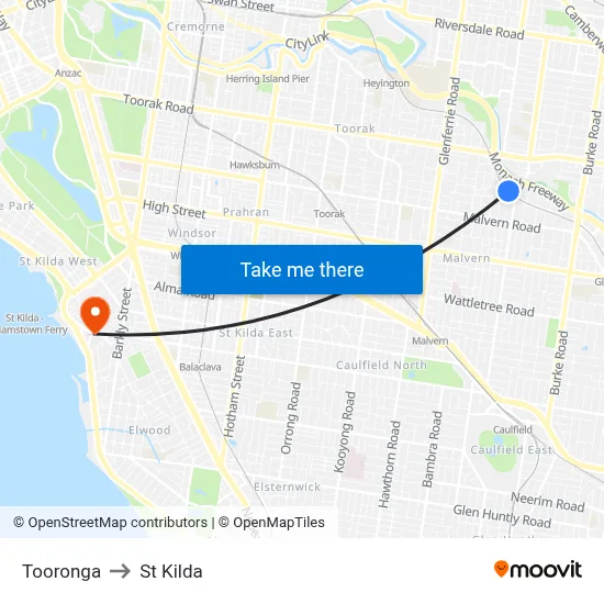 Tooronga to St Kilda map