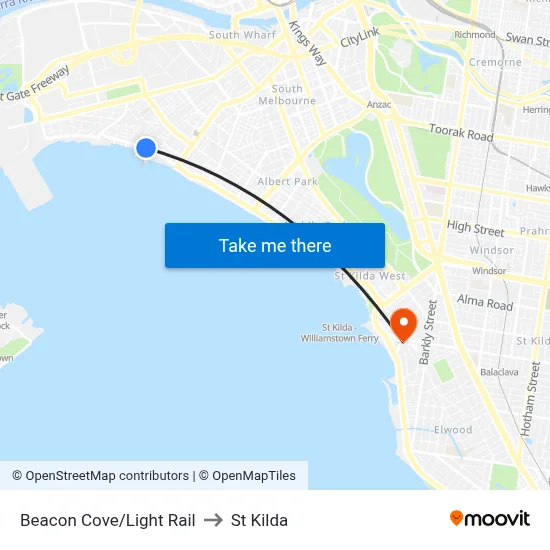 Beacon Cove/Light Rail to St Kilda map