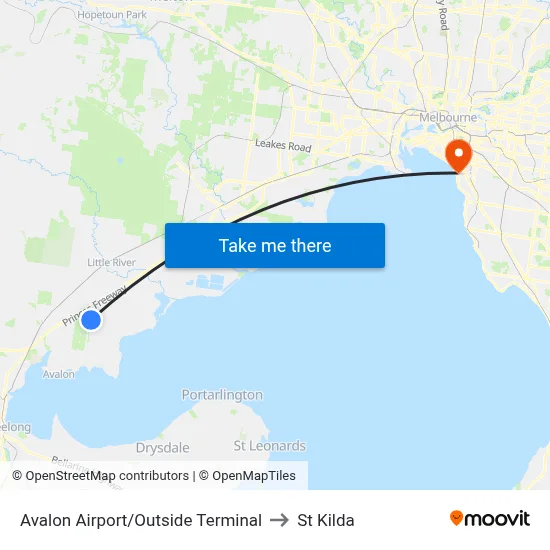 Avalon Airport/Outside Terminal to St Kilda map