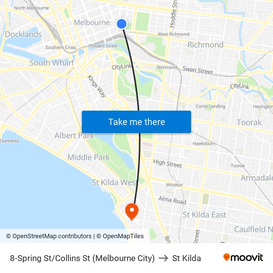 8-Spring St/Collins St (Melbourne City) to St Kilda map