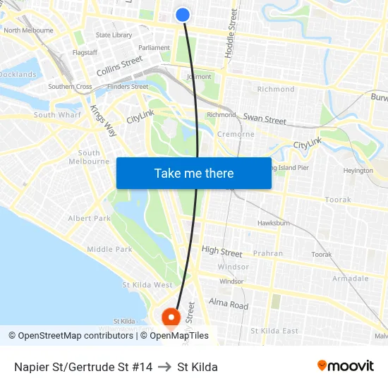 Napier St/Gertrude St #14 to St Kilda map