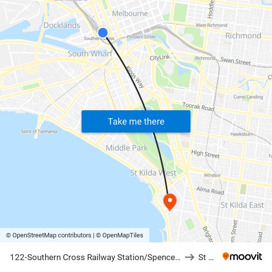 122-Southern Cross Railway Station/Spencer St (Melbourne City) to St Kilda map