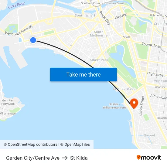 Garden City/Centre Ave to St Kilda map