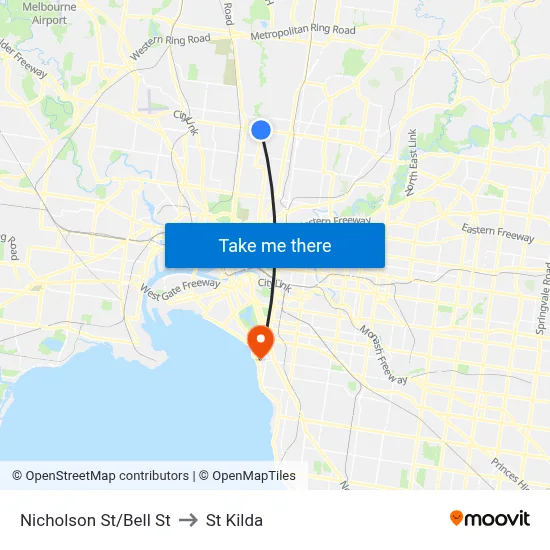 Nicholson St/Bell St to St Kilda map