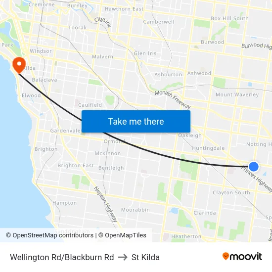 Wellington Rd/Blackburn Rd to St Kilda map