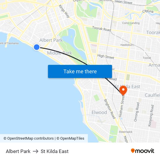 Albert Park to St Kilda East map