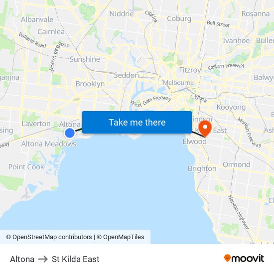 Altona to St Kilda East map