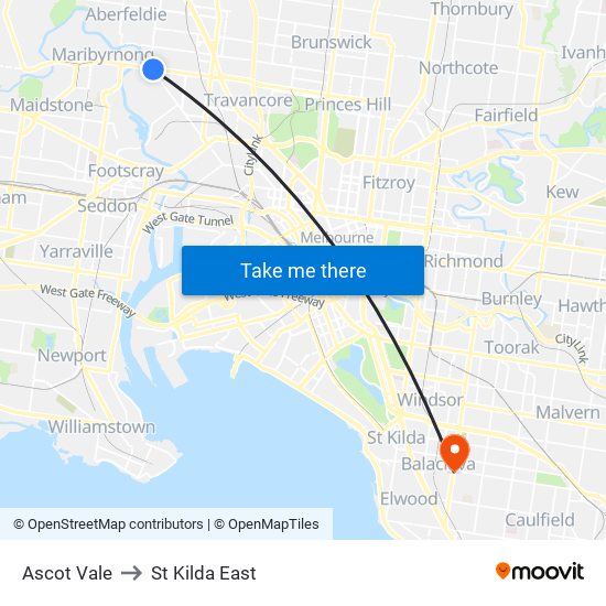 Ascot Vale to St Kilda East map