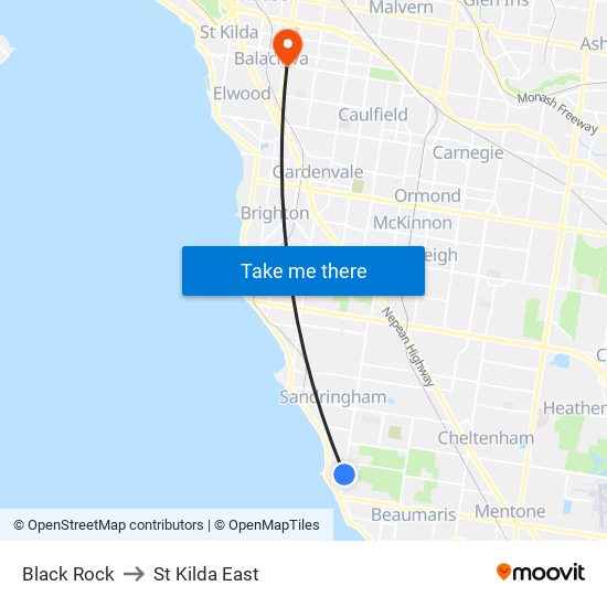 Black Rock to St Kilda East map