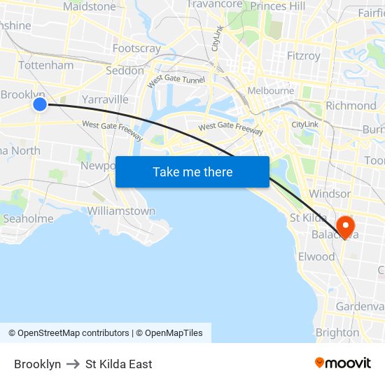 Brooklyn to St Kilda East map