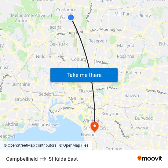Campbellfield to St Kilda East map