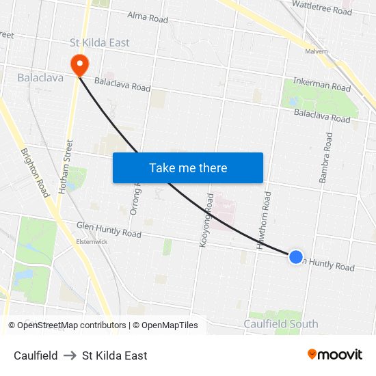 Caulfield to St Kilda East map