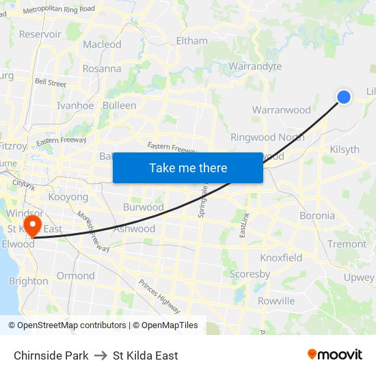 Chirnside Park to St Kilda East map
