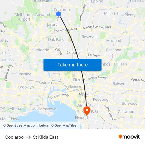 Coolaroo to St Kilda East map