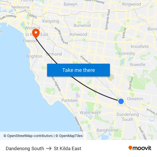 Dandenong South to St Kilda East map