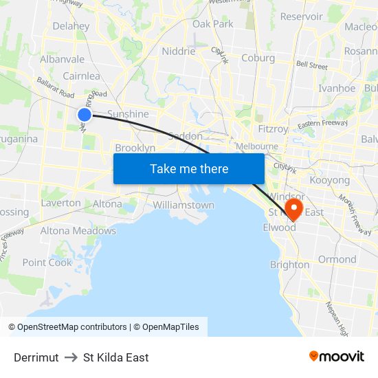 Derrimut to St Kilda East map