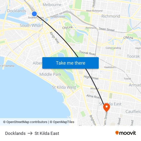 Docklands to St Kilda East map