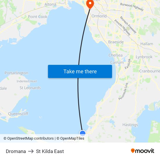 Dromana to St Kilda East map