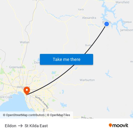 Eildon to St Kilda East map