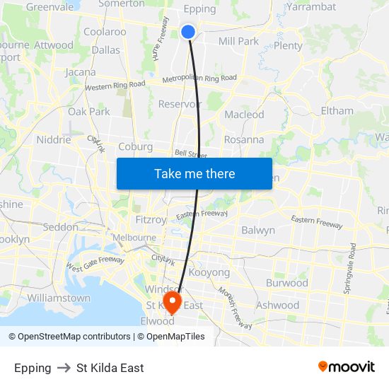 Epping to St Kilda East map