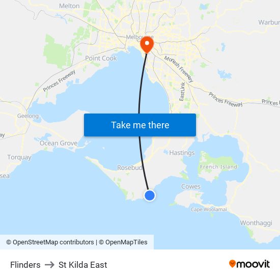 Flinders to St Kilda East map