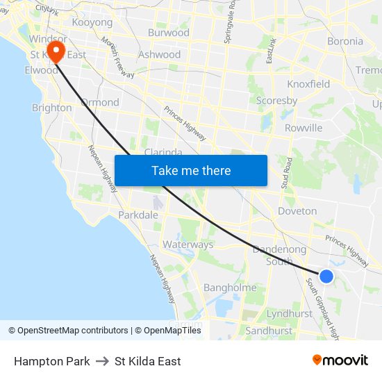 Hampton Park to St Kilda East map