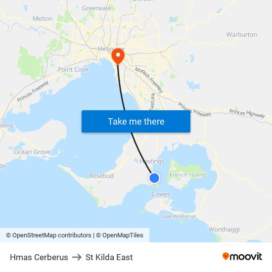 Hmas Cerberus to St Kilda East map