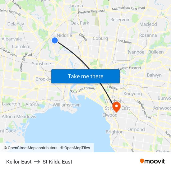 Keilor East to St Kilda East map