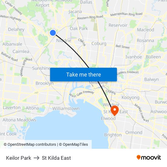 Keilor Park to St Kilda East map