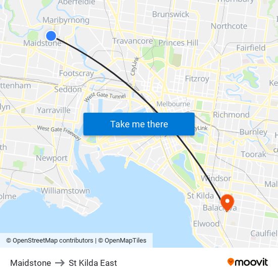 Maidstone to St Kilda East map