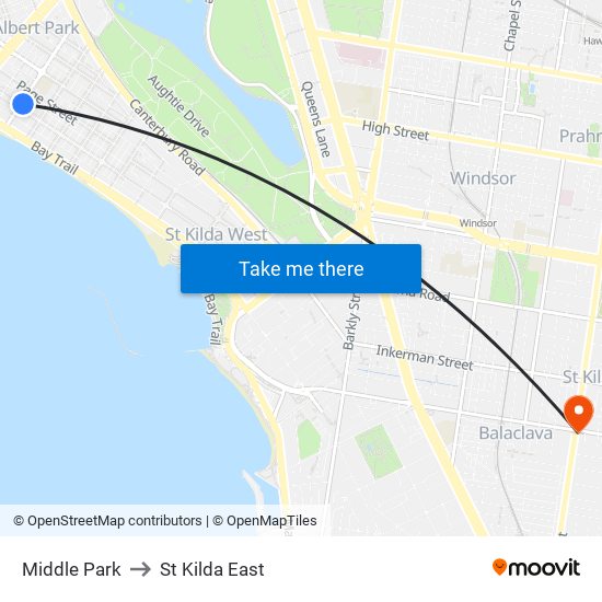 Middle Park to St Kilda East map