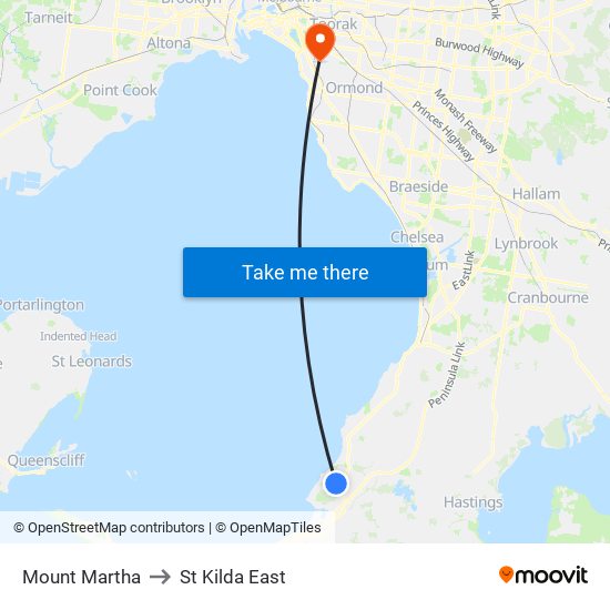 Mount Martha to St Kilda East map