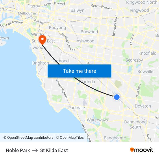 Noble Park to St Kilda East map