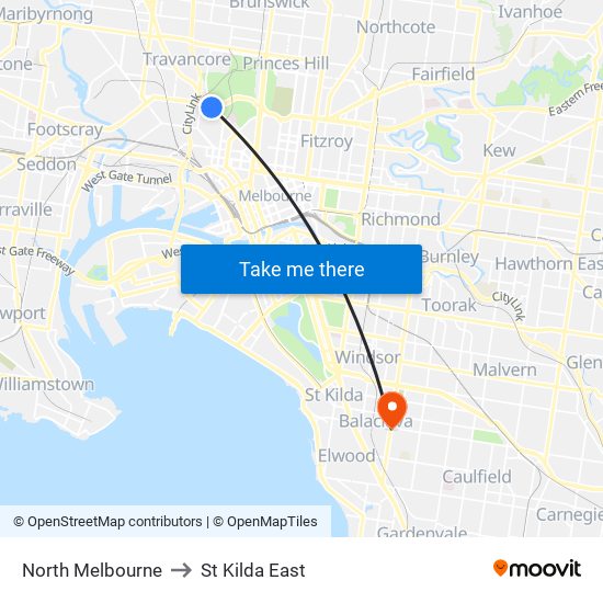North Melbourne to St Kilda East map