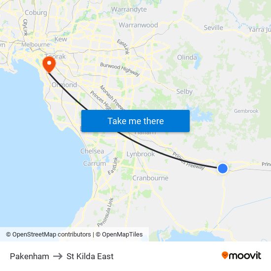 Pakenham to St Kilda East map