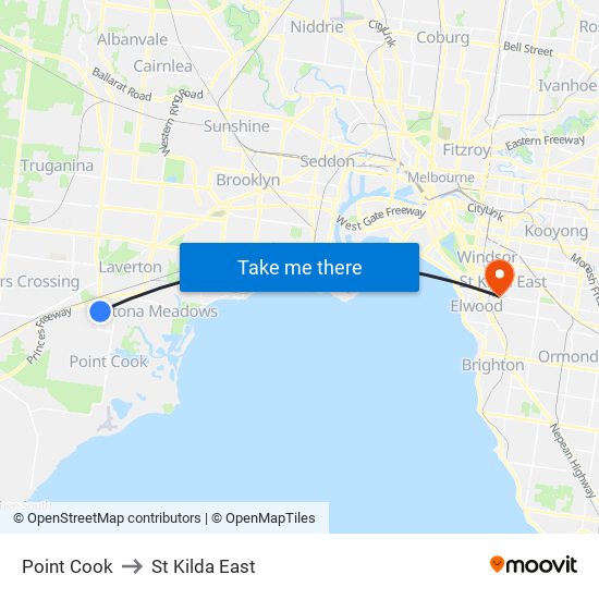 Point Cook to St Kilda East map