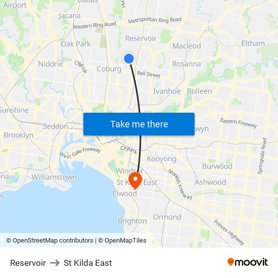 Reservoir to St Kilda East map