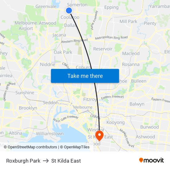 Roxburgh Park to St Kilda East map