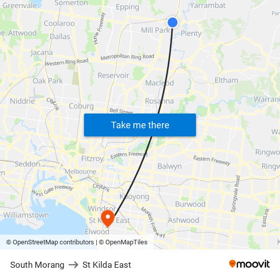 South Morang to St Kilda East map