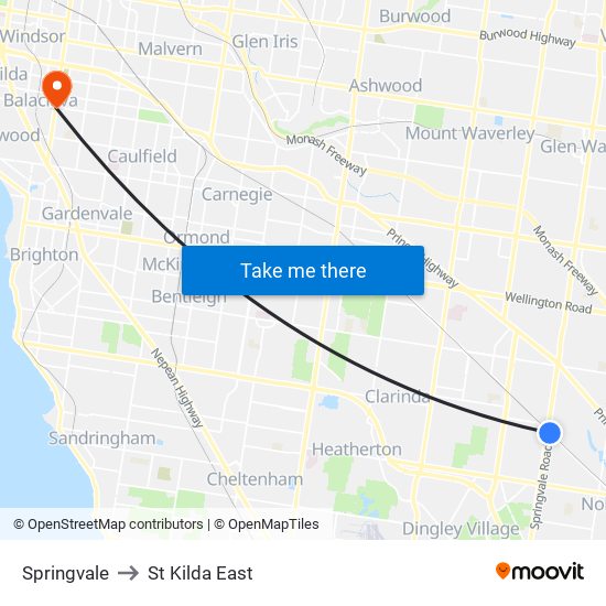 Springvale to St Kilda East map