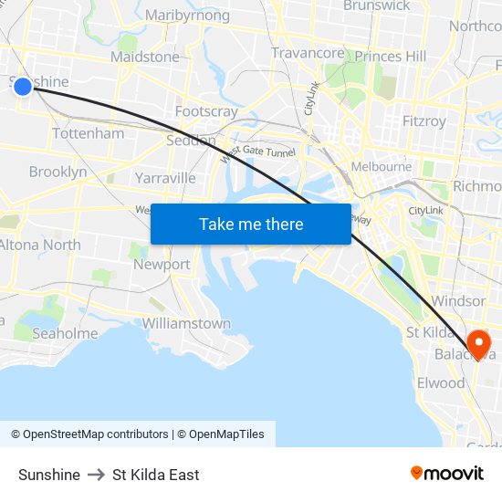 Sunshine to St Kilda East map