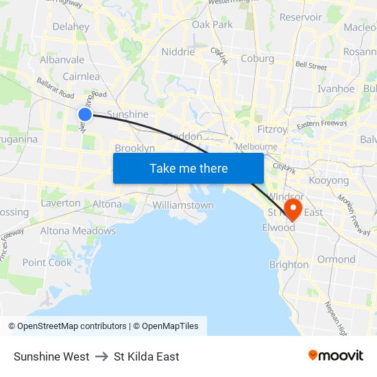 Sunshine West to St Kilda East map