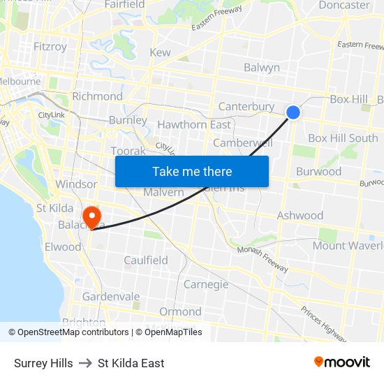 Surrey Hills to St Kilda East map