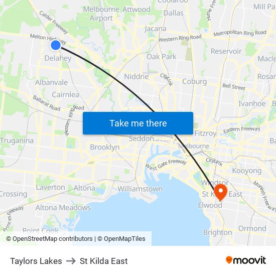 Taylors Lakes to St Kilda East map