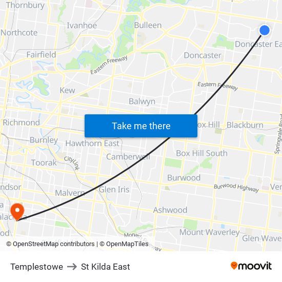 Templestowe to St Kilda East map