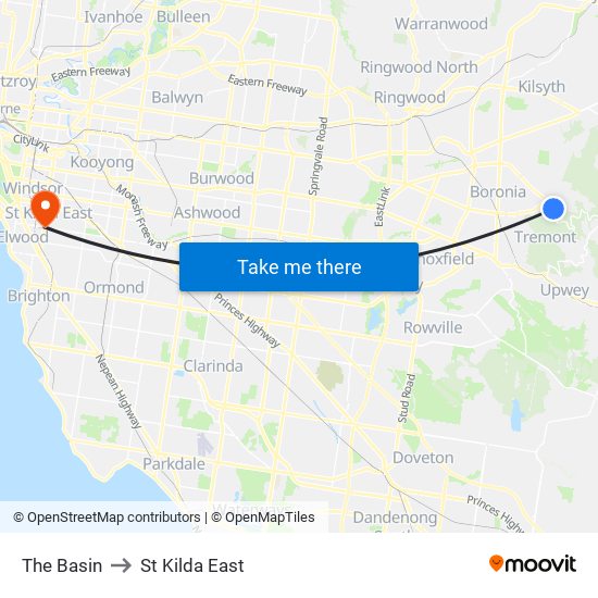 The Basin to St Kilda East map