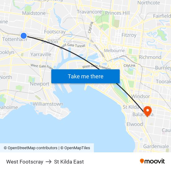 West Footscray to St Kilda East map