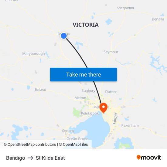 Bendigo to St Kilda East map